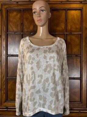 WE Sand Leopard Dolman Sleeve On/Off Shoulder Hi Low Stretch Knit Curved Hem Top